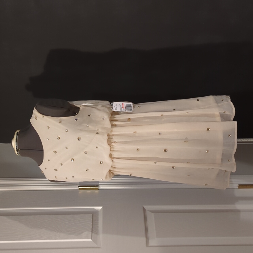 Cream, sparkly/jeweled, sleeveless, dress